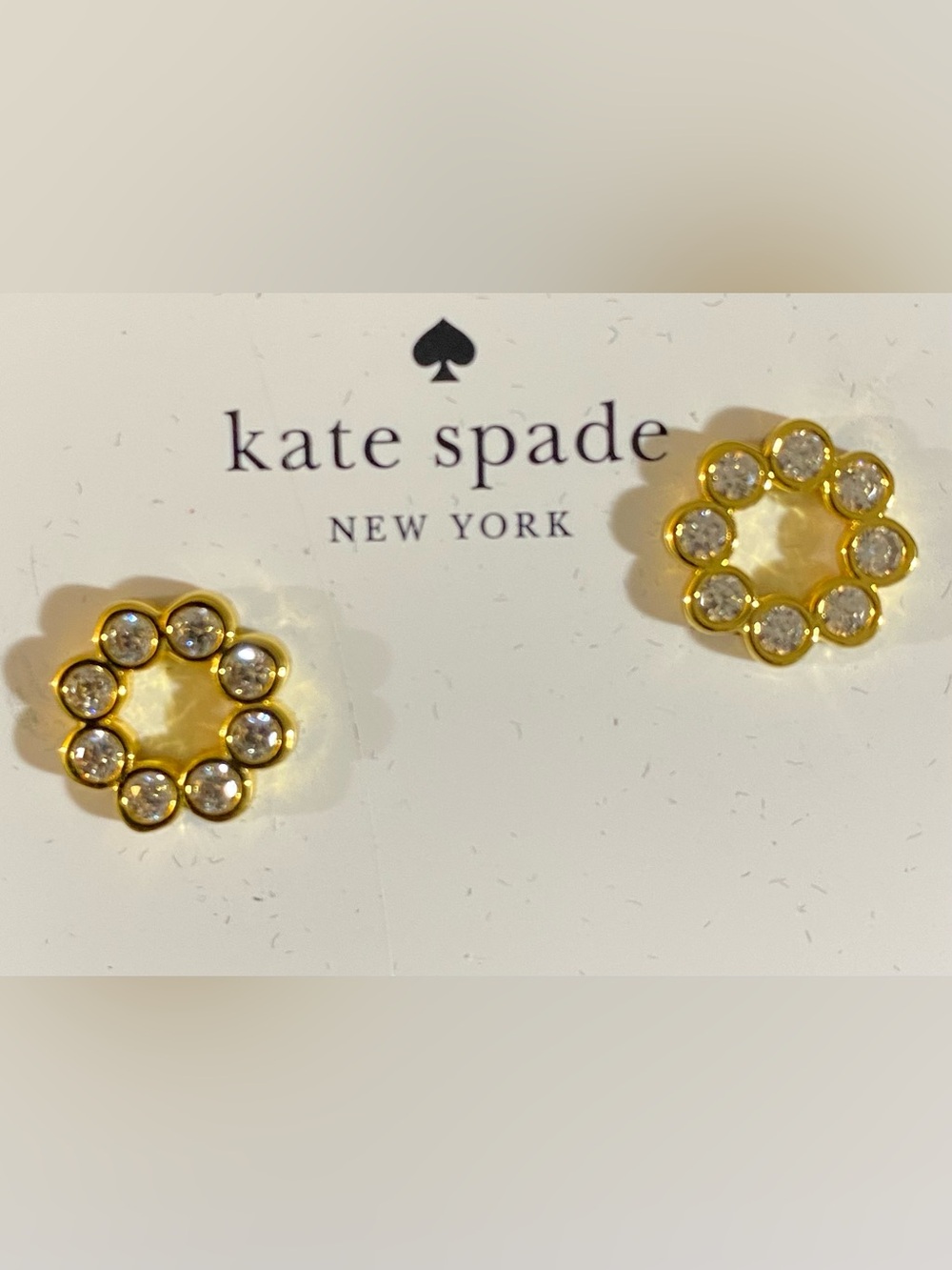 kate spade gold floral ring stud earrings with clear crystals New - Picture 2 of 4